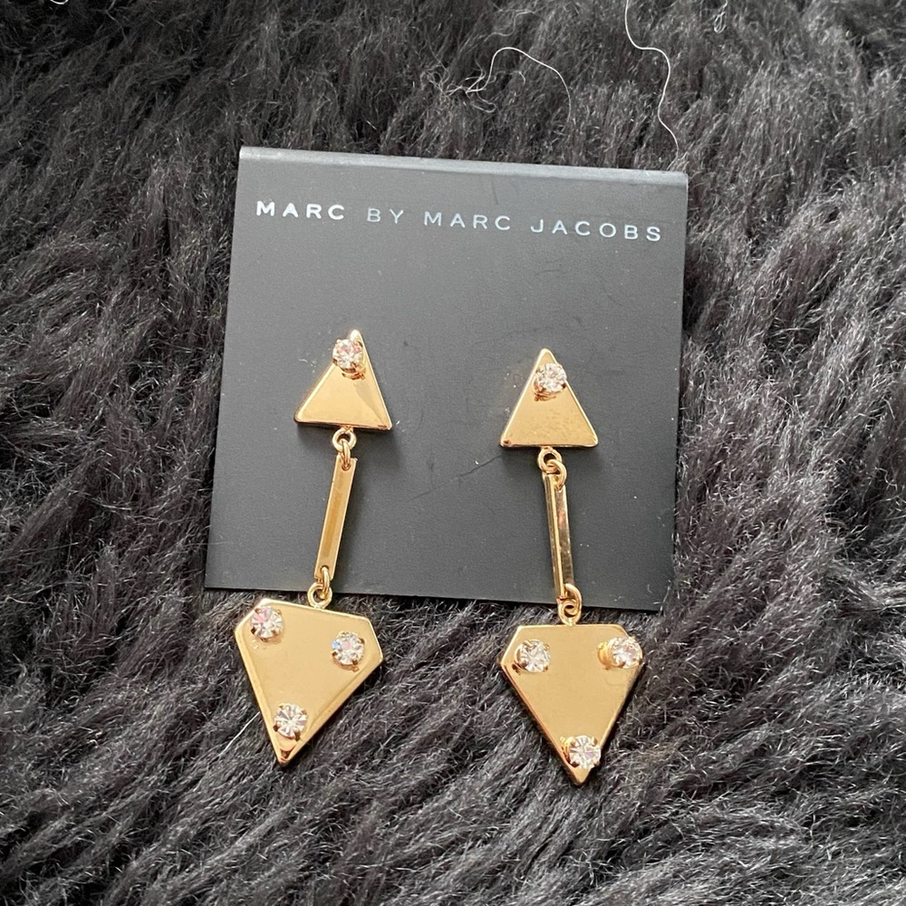 Marc By Marc Jacobs Gold Tone Rhinestone Arrow Drop Earrings NWT